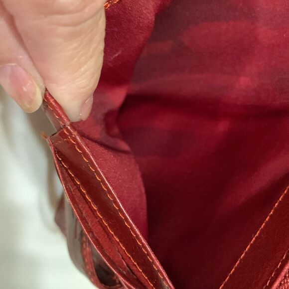 Valentina Embossed zip around reddish burgundy wallet EUC - Picture 9 of 12
